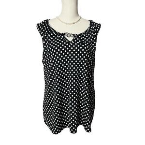 Notations Womens Blouse Polka Dot Size Large Black And White